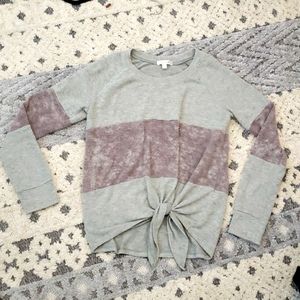 Tie waist brushed knit top, small